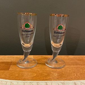 4 1/2 Inch German EICHBAUM Beer Gold Rim Glasses With Footed Base Set of 2